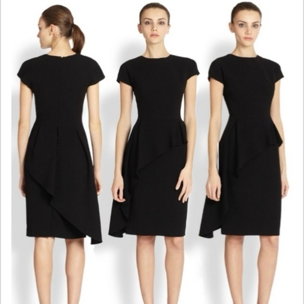 Rickie Freeman for Teri Jon Black Peplum Sheath Dress Knee Length Mini Midi 4